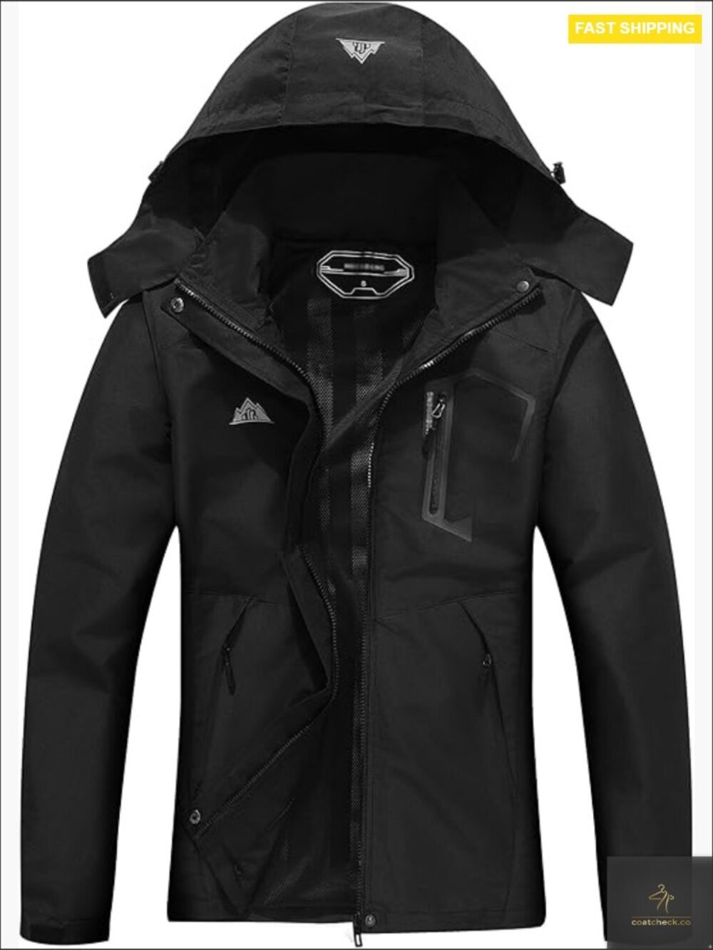 Waterproof Trench Coat Lightweight Rain Jacket Detachable Hood Outdoor Hiking